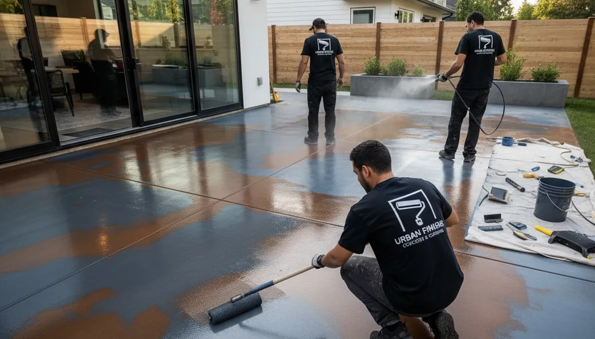 Professional concrete staining in Long Beach CA for durable decorative driveways and patios