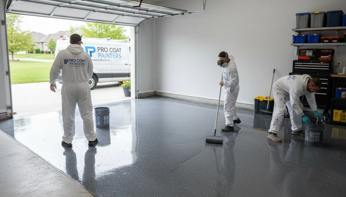 Epoxy garage floor coating in Long Beach, CA with glossy, durable finish by local painting experts
