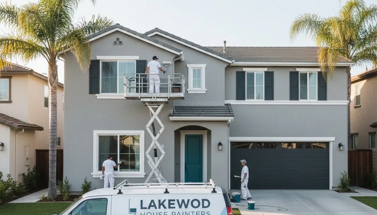 Professional house painting contractors working on residential exterior in Long Beach, CA