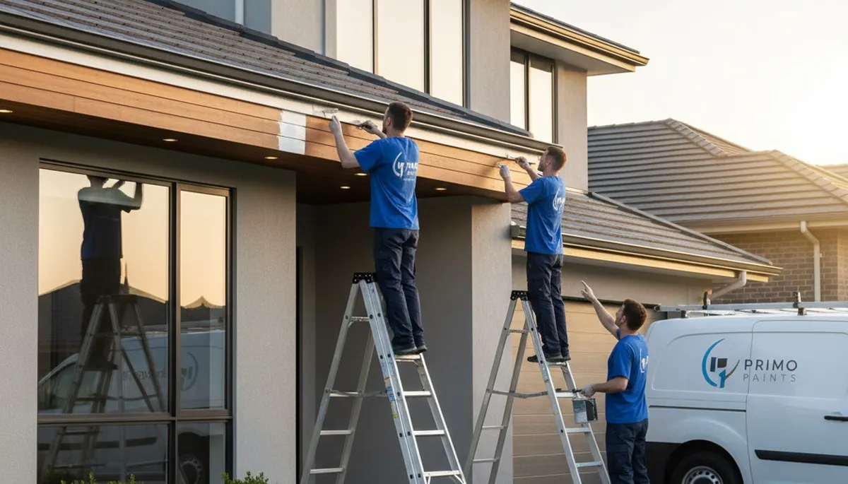 Professional trim and fascia painting on coastal home in Long Beach, CA by expert house painters